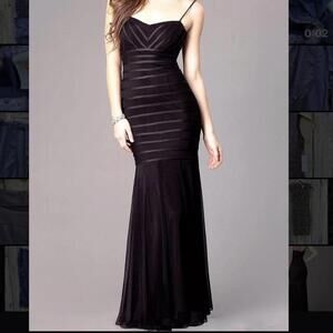 BETSY & ADAM Black Striped S 2 Sweetheart Dress Formal Evening Gown